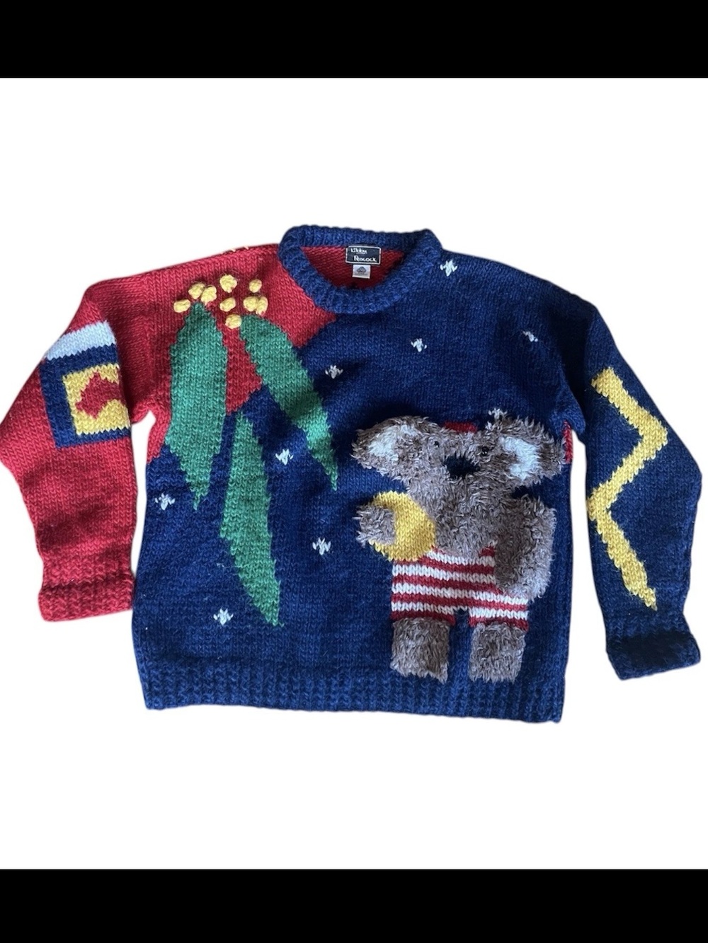 RARE 1980s Libby Peacock Vegemite Australian Flag Wool Knit Sweater Jumper koala